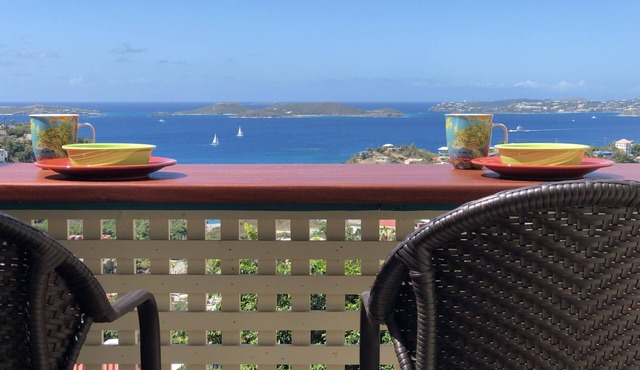 WOW Sea/Sunset Views, quiet privacy near NP beaches/town, A/C, pool, grill, prkg in Cruz Bay